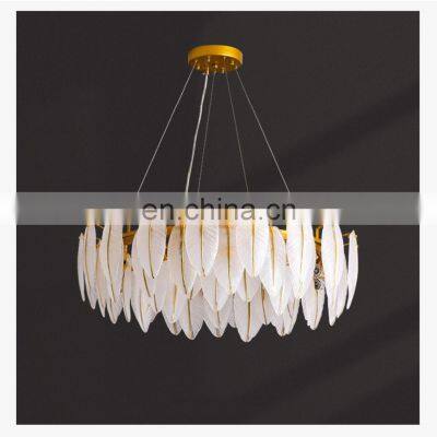 Hotel Villa Project Decorative Lighting White Glass Leaves Luxury Crystal Chandelier Post Modern Ceiling Pendant Lamp photo-5