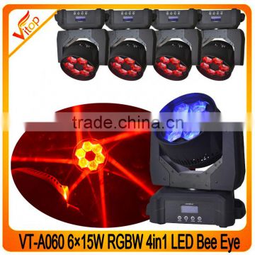 Best selling disco 6x15w 4in1 led beam bee eye 6pcs mini led moving head light