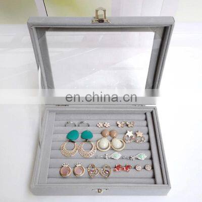 Velvet Glass Ring Earring Jewelry Display Organizer Box Tray Holder Storage Case