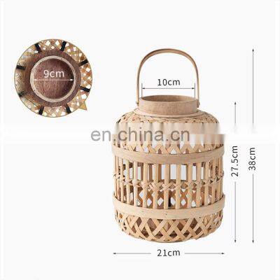 Hot SAle Rustic Bamboo Woven Candlestick Natural Lantern Retro Bamboo Candle Holder Decorative Vietnam Supplier