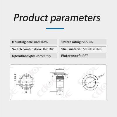 Ip67 16mm Flat Head 250v 1no1nc Push Button Switch Reset photo-3