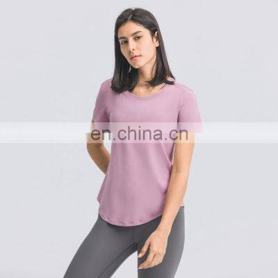 Factory Sales Women Soft Quick Dry Gym Yoga Tops U Hem Fitness Sports T-Shirts photo-3