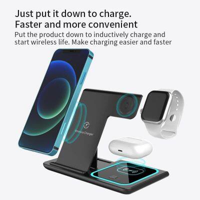 Universal Desk Multi Function Portable Foldable Phone Fast Charging Station 15W 3 In 1 Wireless Charger Pad For Iphone