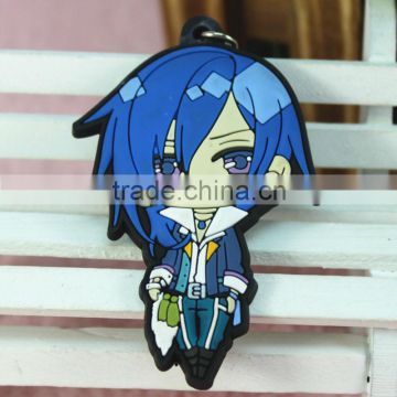 Japanese cartoon soft PVC 3D embossed keychain, double side rubber keychain