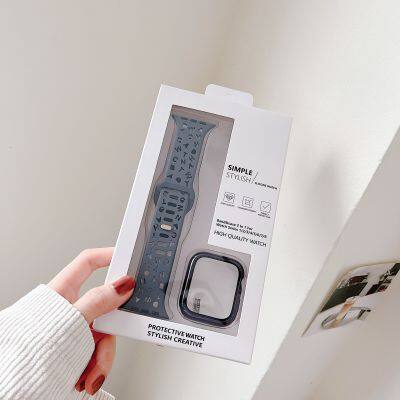 Wristband Strap with case Watches Wrist 2 in 1 Silicon Lettered Skeletonize Cover Bands for apple Watch Series ultra 8 9 7