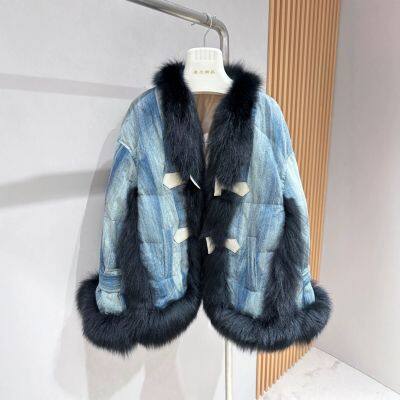 Korean style versatile small fragrance, high-end feeling, age reducing and western-style design, color blocking fox fur grass jacket
