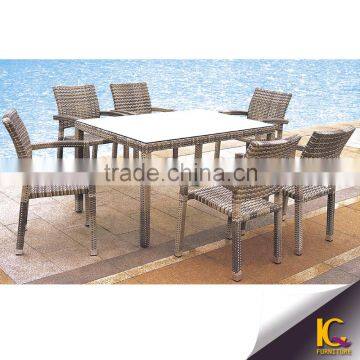 Aluminum Synthetic Rattan Outdoor Restaurant Dining Set With Waterproof Cushion