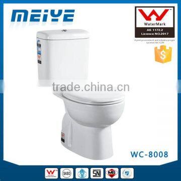 Two-Piece Washdown Cheap Watermark Toilet S/P Trap with GEBERIT or R&T Fitting Soft Cover, Australian WELS WC-8008                        
                                                Quality Choice