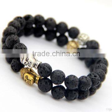 Hot Sell Natural Stone Beads And Gold Plating Shamballa Head Bracelets, Round Beads Bracelet