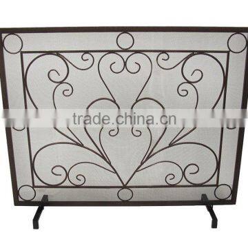 Black Scroll Design Panel Wrought Iron Metal Mesh Fireplace Screen