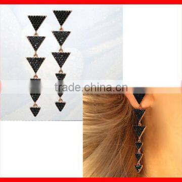micro pave black zirconia triangle long women fashion earring designs new model earrings