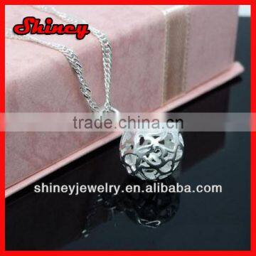 heart carved silver disco ball pendant necklace