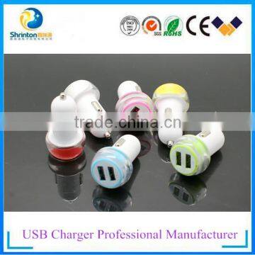 Crystal USB car charger 2 port 5V 2.4A with LED light