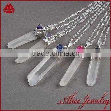 Wholesale natural rough sterling silver spirit jewelry crystal quartz stone point pendant charm connector