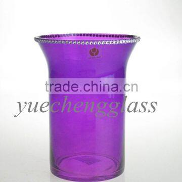 Colored flared glass vase with bling for home decoration wholesale