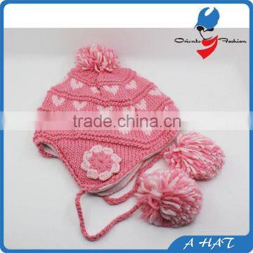 children Jacquard knit beanie with pom