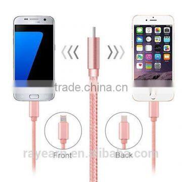 REYON alloy nylon braided 1M two sided usb cable for Iphone,Ipad , THC,samsung etc.