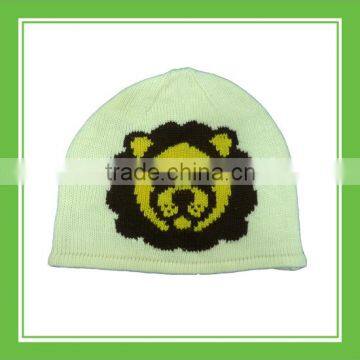 Products Bros Baby Lion Head Pattern Unisex White Knitted Hat For Winter Keep Warm