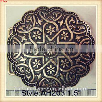 vintage fashion oval and round customized antique bronze metal plate-style belt buckle with complicated pattern