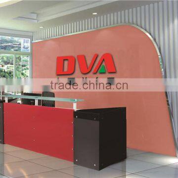 Red and black 2 person reception desk