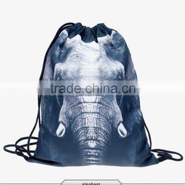 2016 Fashion summer backpack drawstring bag elephant digital print sewing No raw edges tote tutorial with travel stuff