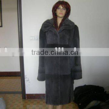 Grey Iris Rex Rabbit Fur Coat With Grey Iris Mink Collar