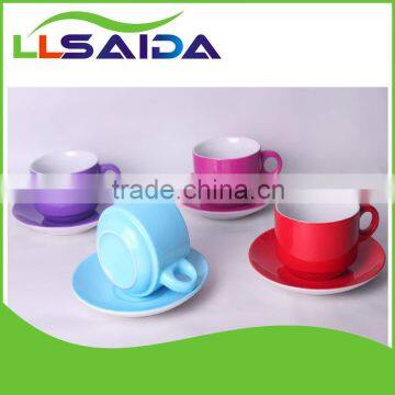 Hot sell porcelain coffee cup and saucer set in different colors