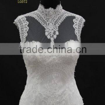 High Neckline French Lace Collar With Buttons Mermaid Wedding Dress photo-2