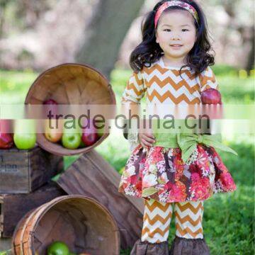 Wholesale Childrens Cotton Orange Chevron Thanksgiving Baby Girls Boutique Clothing