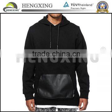 Fashion bulk order leather pocket long sleeves custom hoodies men