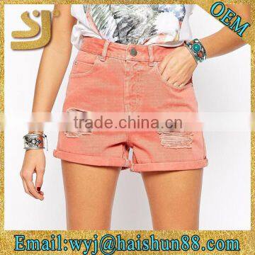 Unique high waist denim women stylish shorts, wholesale women shorts