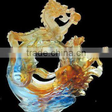 crystal gift dragon colored glaze liuli, crystal dragon sculpture