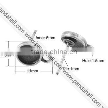 Antique Silver Ear Stud Findings Earring Components, Tray: 6mm(TIBE-A20143-AS-FF)
