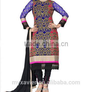 Deep Blue Georgette Straight Suit Elegant Fashionable Indian Designer Indian Salwar Printing Clothing Wholesale