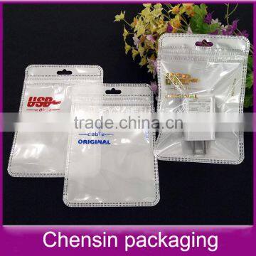 Mobile phone accessories plastic bags/white printing USB plastic bags with zipper/