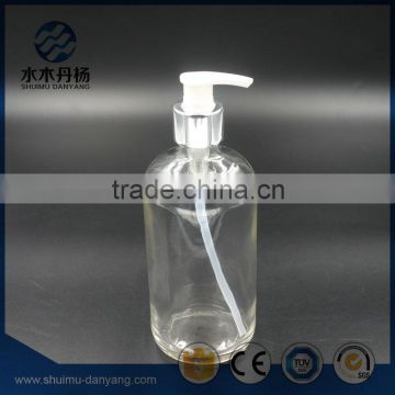 500ml clear boston bottle with sprayer hand washing glass bottle