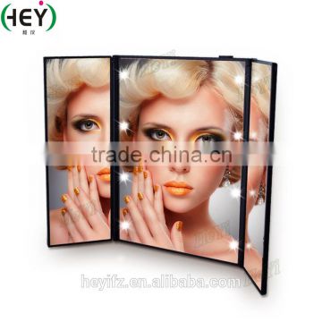 Best Seller ABS Three Sides Foldable Multi Angle Cosmetic Mirror With LED Lights