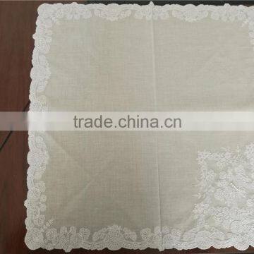 white cotton and polyester designe embroidery lace handkerchief