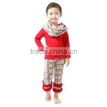 Fashion red top scarf and ruffle pants 3 pieces baby girl clothes Christmas outfit