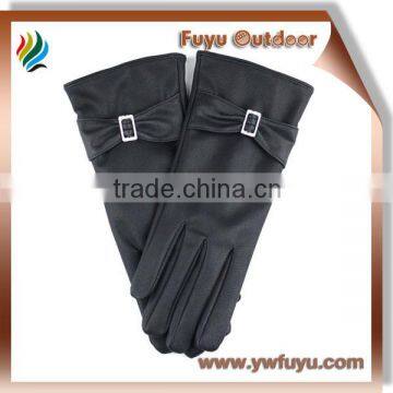 black ladies cheap leather lined pu glove