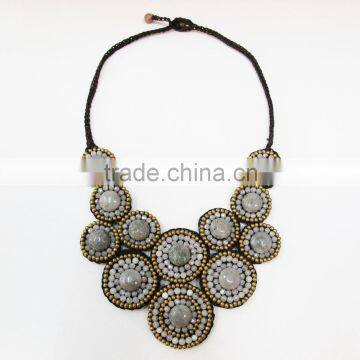 Grey Agate Natural stone with Beads Wax cotton thread with mixed natural stone, Stone necklace WT27