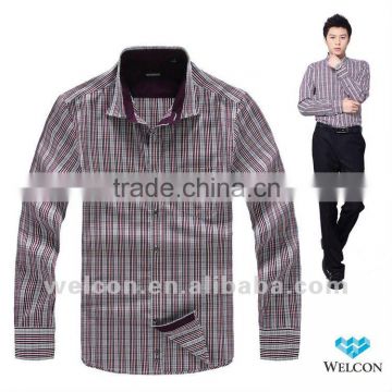 Long sleeve traditional classic purple plaid 100% cotton casual style latest brand design fashion business chinese men shirt