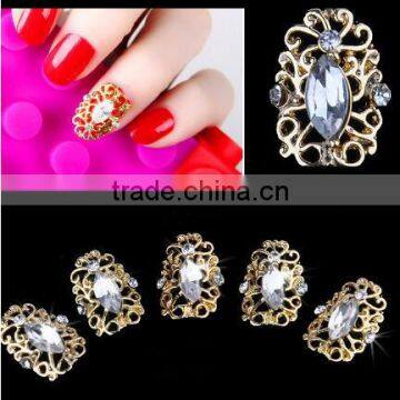 2016 Wholesale Alloy Rhinestone Nail Art tip Glitter Decoration Full Nail Sticker, gold and silver nail art decoration