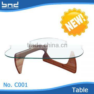 Glass coffee table wood leg