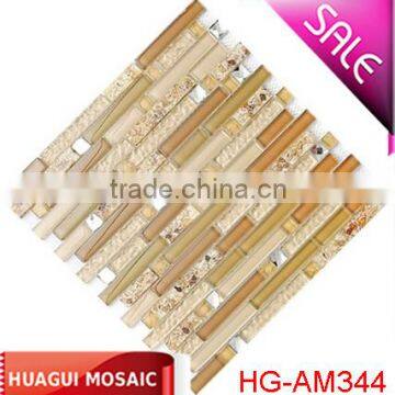 Strip beige glass mix shell diamond mosaic tile for construction wall decoration