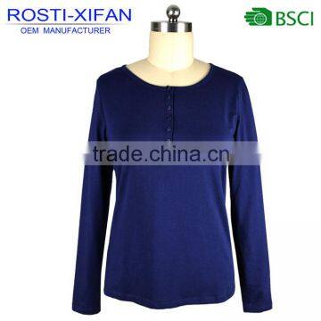 Women Casual Relax Blouse with Long Sleeves O-Neck Top