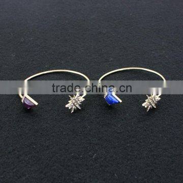 Ladies Fashion Gold Plated Bangles Natural Stone Crystal Surround Star Cuff Bracelet