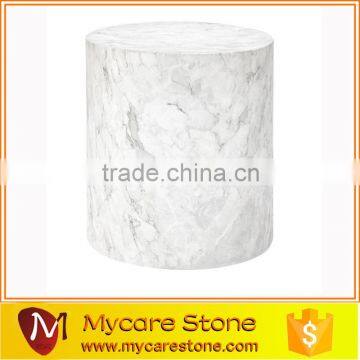 Solid cylinder white marble coffee table