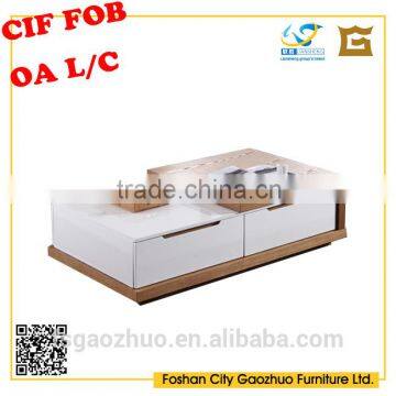 Wooden high gloss white coffee table with E1 MDF with solid wood veneer,tea table