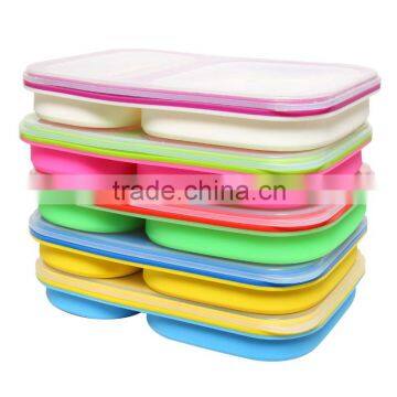 3 Compartment Portable Silicone Collapsible Microwave Lunch Box Food Storage Box photo-3